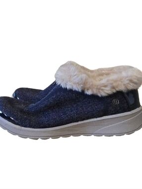 Bzees Like New Navy Blue Zippered-Front Faux-Fur Trim Shoes. Sz 8